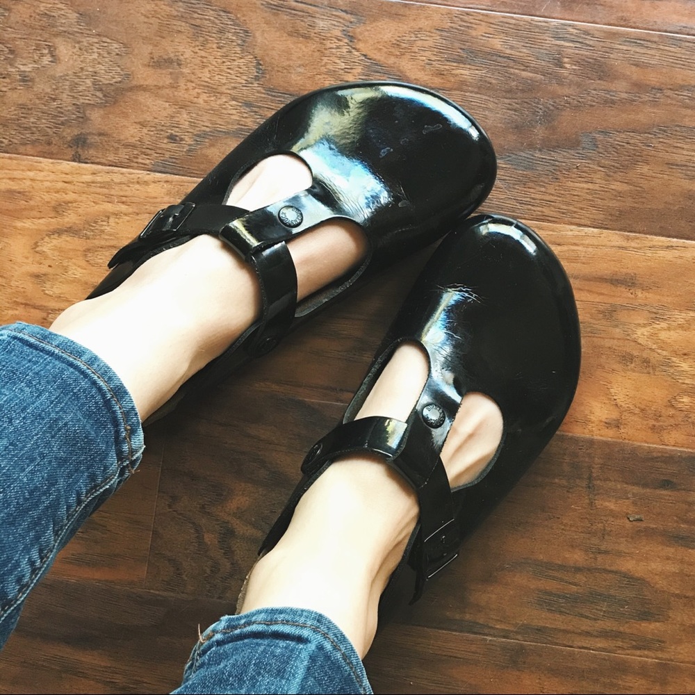 Birkenstock Discontinued Bern Patent Black Mary Jane Clog Mules T-Strap 42 / 11